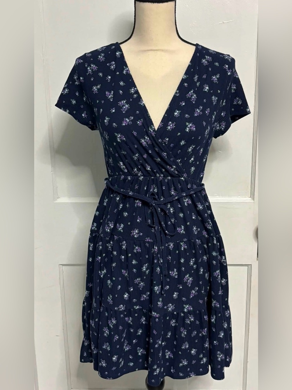 No Boundaries Navy Floral Wrap Midi Dress